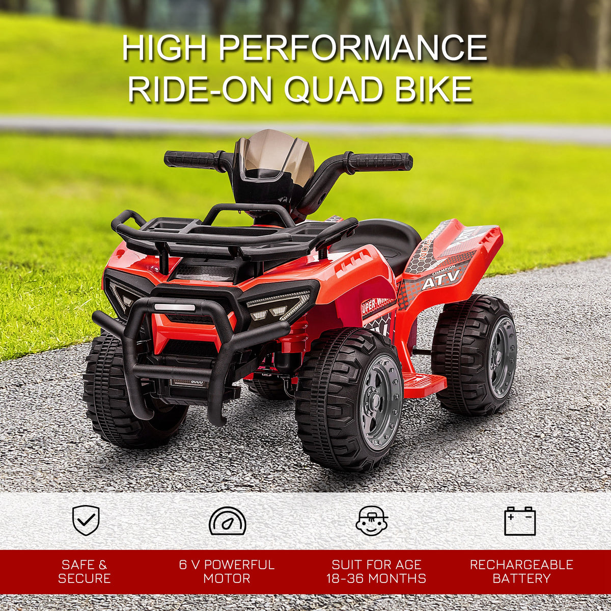 HOMCOM 6V Kids Electric Ride on Car Toddlers Quad Bike All Terrain Vehicle Toy With Music for 18-36 months Red