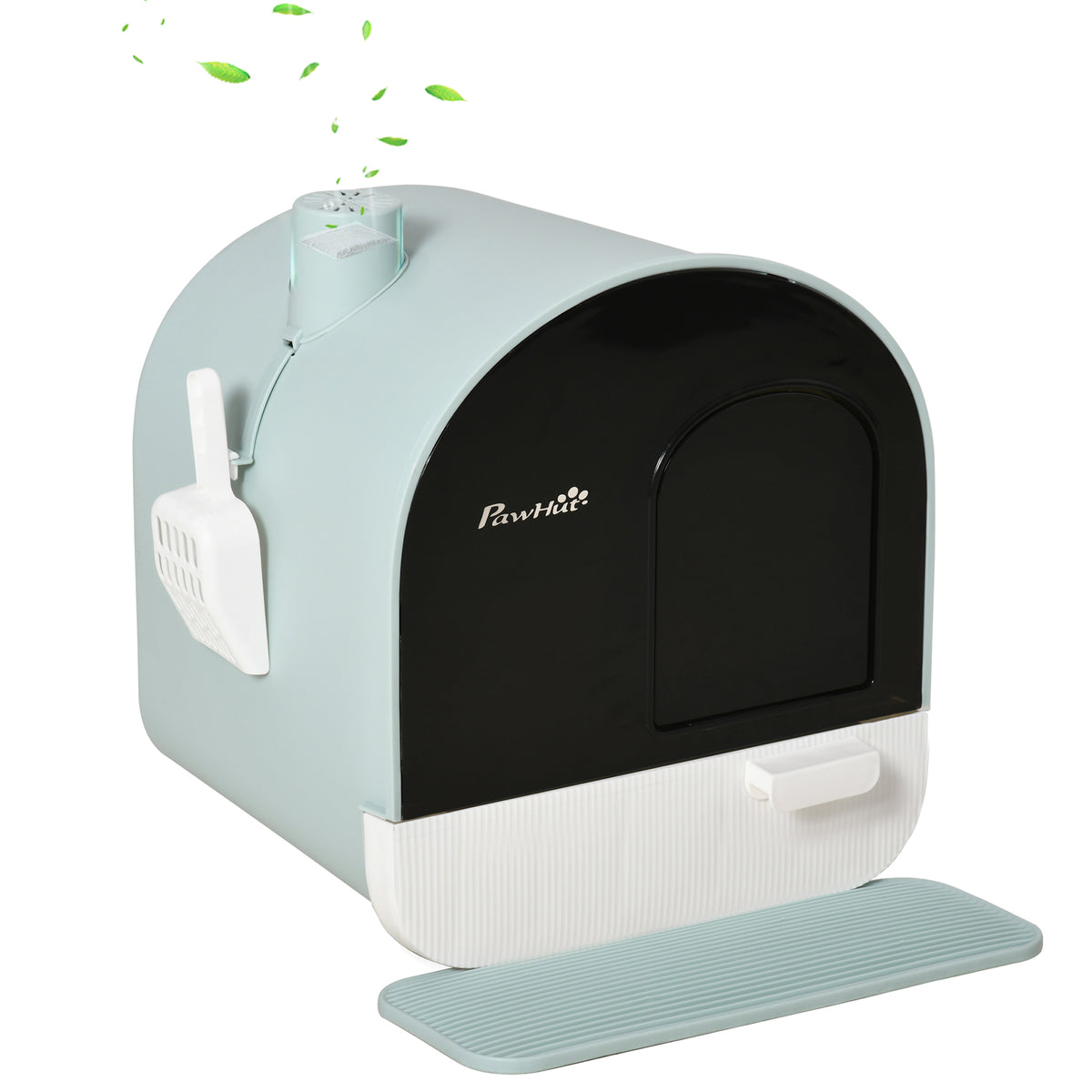 PawHut Hooded Cat Litter Box, Kitten Litter Tray, with Lid, Scoop, Filter, Flap Door