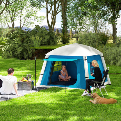 Outsunny Inflatable Camping Tent with Hand Pump, Easy Setup 1/2 Person Blackout Blow Up Tent, Light Blue