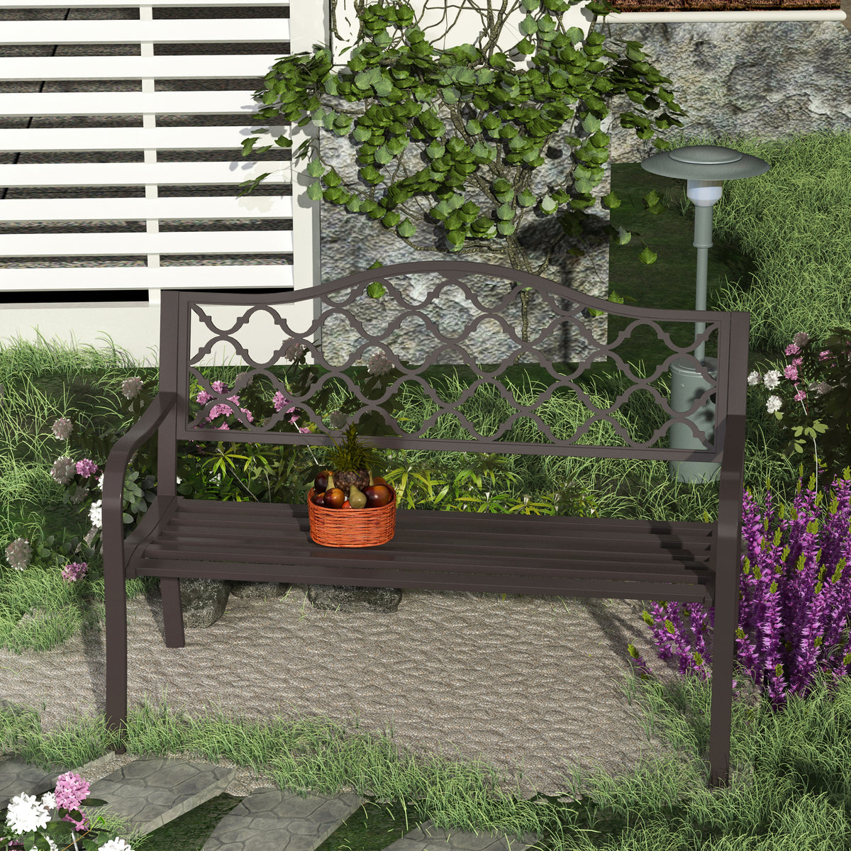Outsunny Antique Style Outdoor Cast Iron Front Porch Bench Path Chair Seat, Brown