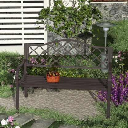 Outsunny Antique Style Outdoor Cast Iron Front Porch Bench Path Chair Seat, Brown