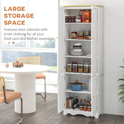 HOMCOM Freestanding 4-Door Kitchen Cupboard, Storage Cabinet Organizer with 4 Shelves, 183cm, White