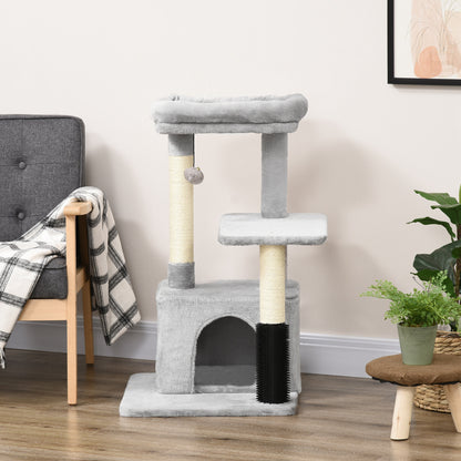 PawHut Cat Tree for Indoor Cats Climbing Tower Kitten Scratch Post Activity Center Kitten, Grey