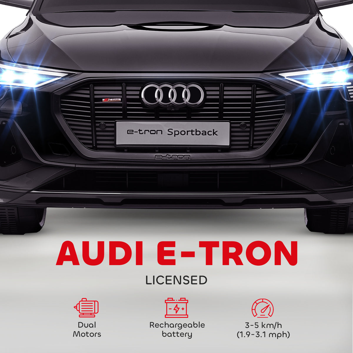HOMCOM Audi E-tron Licensed 12V Kids Electric Ride on, Electric Car for Kids, with Parental Remote, Music Lights MP3, Suspension Wheels, for 3-5 Years, Black