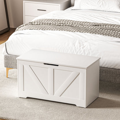 HOMCOM 100L Home Storage Box, with Safety Hinge - White Wood-Effect