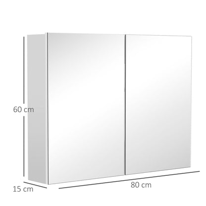 HOMCOM 80 x 15 cm Double Door Bathroom Mirror Cabinet - White