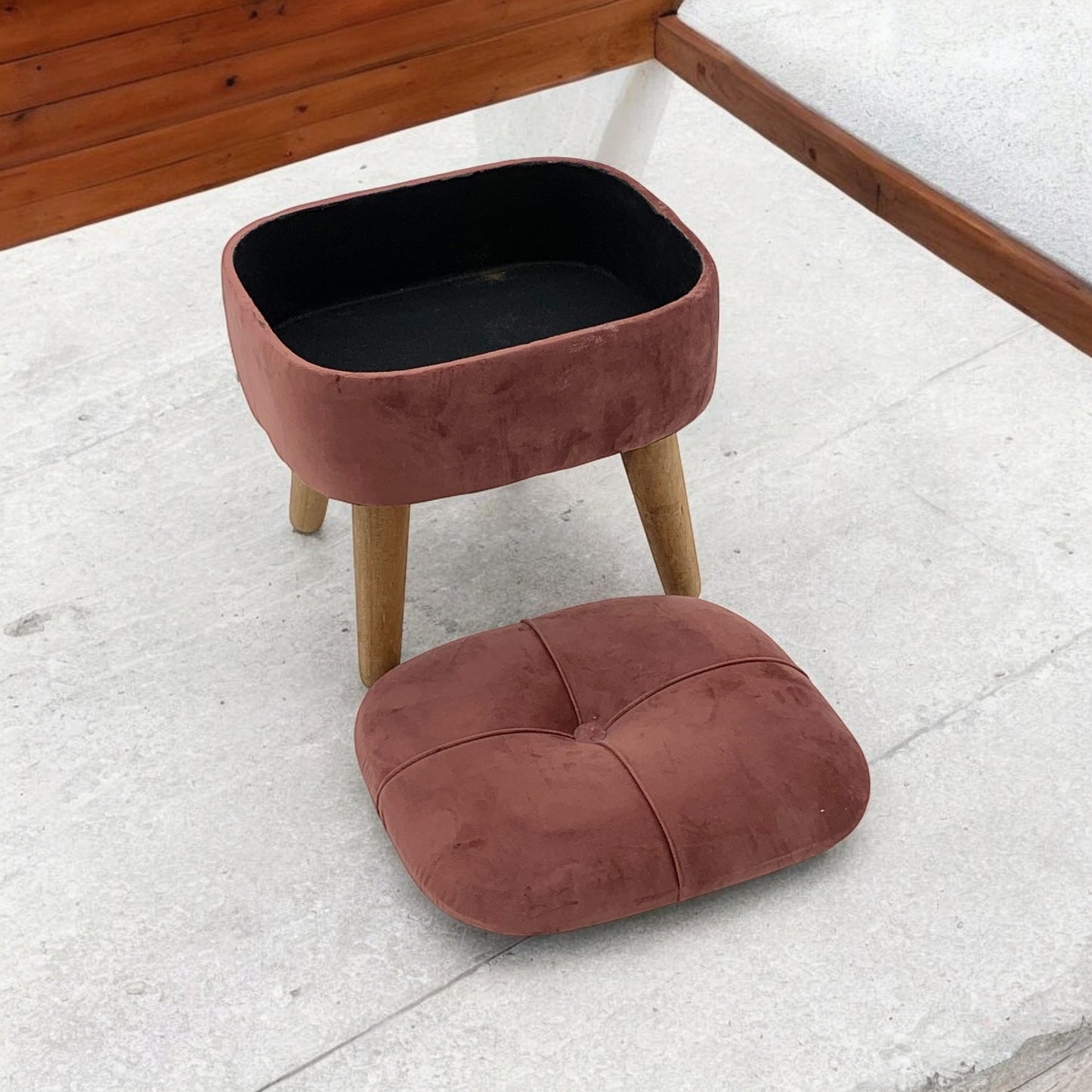 AcaciaHome Stylish & Durable Living Velvet Ottoman Footstool with Lift-Up Storage, Round Design, Traditional Pattern, Comfortable Medium Firmness for Living Room, Office or Lounge (Pink, Round)