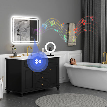 HOMCOM 80 x 60 cm Bluetooth Bathroom Mirror - Silver-Tone