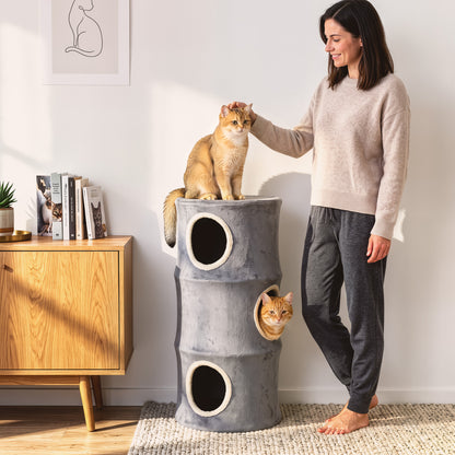 PawHut Cat House for Indoor Kittens, Cat Condo with Removable Washable Cover, Modern Barrel-Shaped Kitty Cave Bed
