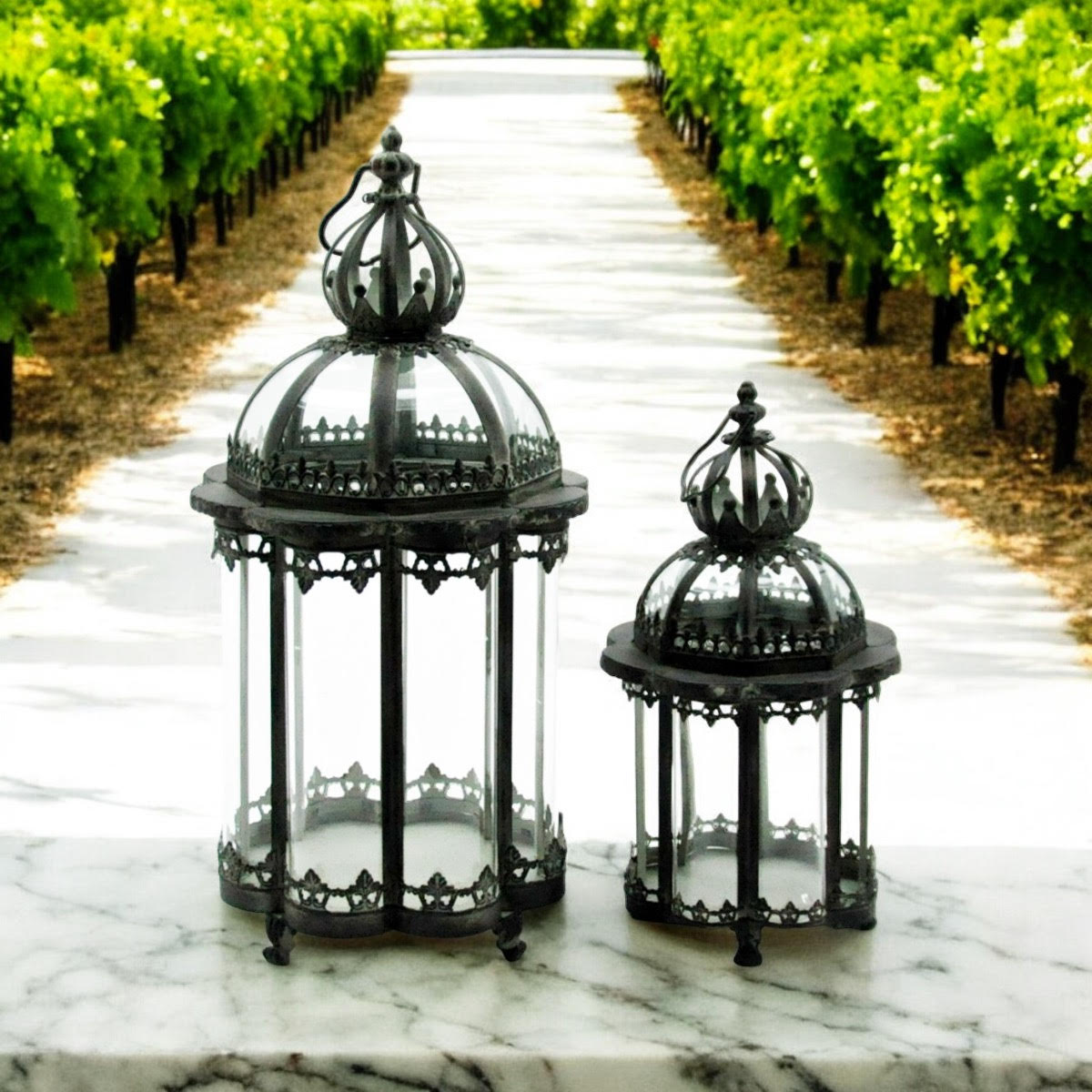Stylish Set of 2 Metal Grey Tealight Lantern Holders – Decorative Glass & Metal Candle Holders, Versatile for Tealight or Mini Pillar Candles, Perfect for Home, Garden & Tabletop Décor