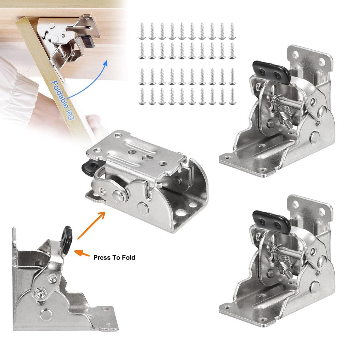 4x Folding Table Chair Leg Hinges 90 Degree Self-Locking Bracket Hinge Hardware