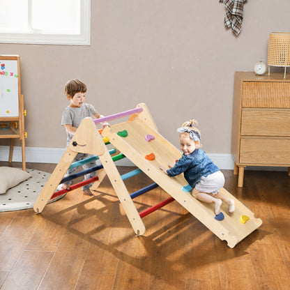 AIYAPLAY Toddler Climbing Frame for Kids, with Ramp, 3-in-1 Wooden Play Triangle Set for 18-48 Months, Multicolour