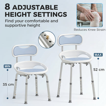 HOMCOM Shower Chair with Padded Seat Adjustable Height Shower Stool Bath Seat with Back and Anti-Slip Feet