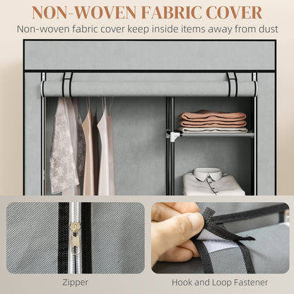 HOMCOM Fabric Wardrobe w/ Shelves Hanging Rail Foldable Wardrobe Light Grey