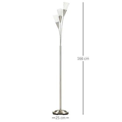 HOMCOM Modern Standing Lamp, 3-Light Upright Floor Lamps for Living Room, Silver Tone