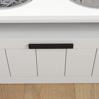 PawHut Raised Dog Bowl with Slow Feeder, Two Stainless Steel Dog Bowls, Drawer, for Large and Extra Large Dogs, White