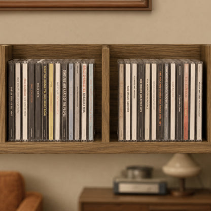 HOMCOM Wooden Shelf Organiser Unit, Wall Mounts Set of 2 84 CD / 56 DVD/Blu-ray/ Media Storage Racks 4 Cubes, Walnut Brown