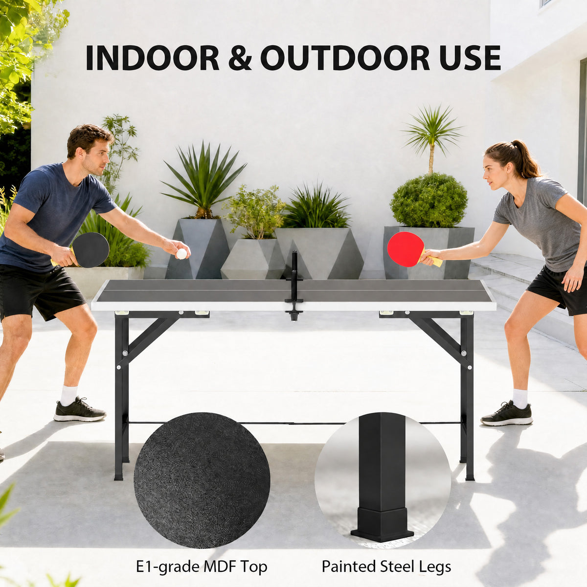 SPORTNOW 5ft Mid-Size Table Tennis Table, Ping Pong Table with Net, 2 Table Tennis Paddles and 3 Balls for Indoor Game, Black