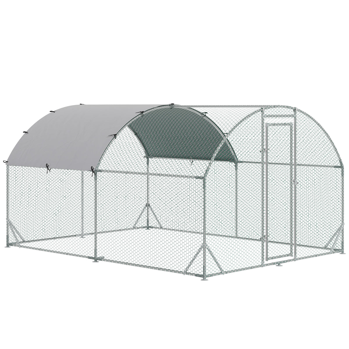 PawHut 2.8 x 3.8 x 2m Walk In Chicken Run Galvanised Chicken Coop with Water-Resist Cover, Silver