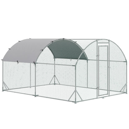 PawHut 2.8 x 3.8 x 2m Walk In Chicken Run Galvanised Chicken Coop with Water-Resist Cover, Silver