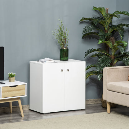 HOMCOM 2 Tier Bookcase, Wooden Storage Cabinet with 2 Doors, Freestanding Sideboard for Living Room, Home Office and Study, White