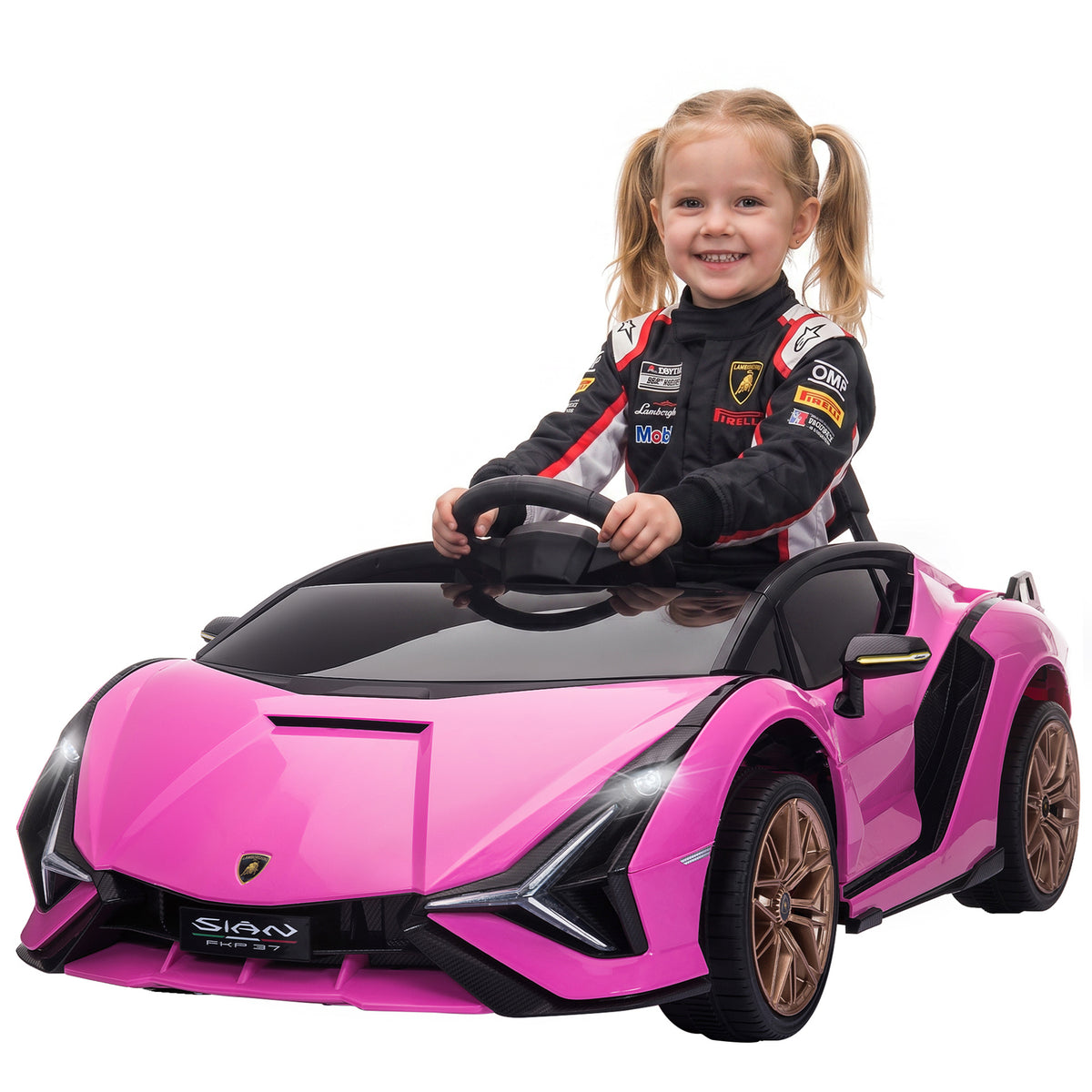 HOMCOM Lamborghini Sian Licensed Electric Car for Kids, 12V Kids Electric Ride on Car with Dual Motors, Remote Control, Pink
