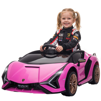 HOMCOM Lamborghini Sian Licensed Electric Car for Kids, 12V Kids Electric Ride on Car with Dual Motors, Remote Control, Pink