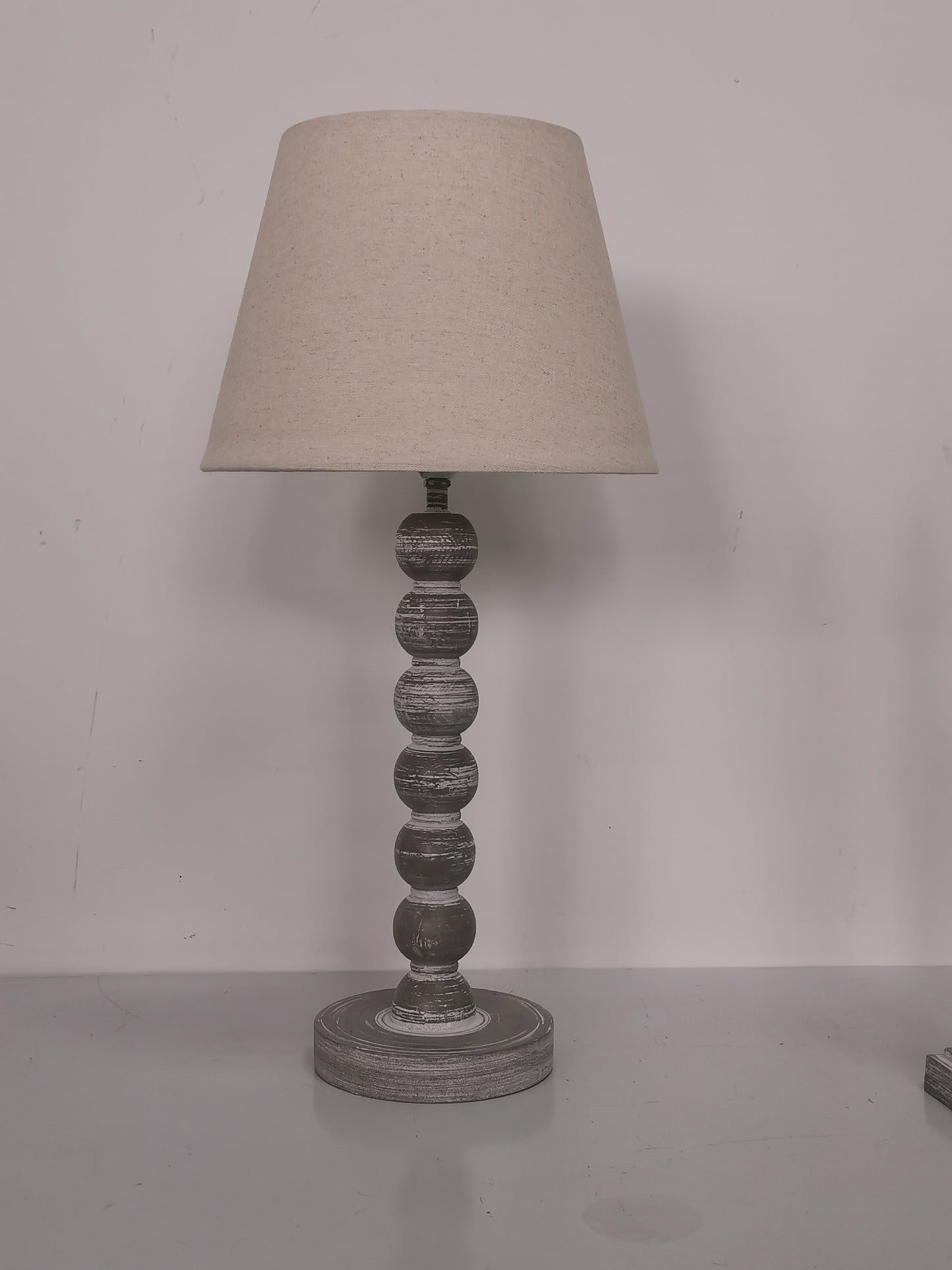 AcaciaHome Modern Tall Wooden Washed Table Lamp - Traditional Shabby Chic Design with Taupe Linen Shade, Wood Effect Finish for Living Rooms, Bedrooms, or Hallways Decor (42cm Dark Grey with Shade)