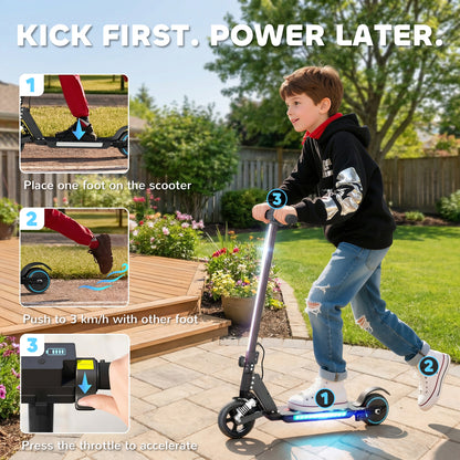 SPORTNOW Folding Electric Scooter for Kids, with Dual Brakes, Front Suspension, LED Colourful Lights, Black