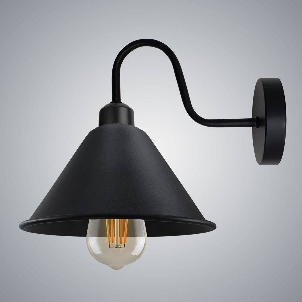 Black Vintage Wall Light Fixture Black Wall Sconce E27 Base Socket Wall Mounted Swan Neck Cone Shape Shade