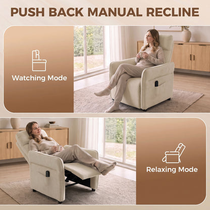 HOMCOM Recliner Armchair, Push Back Recliner Chair with Massage & Heat, Adjustable Armrests, Dual Side Pockets, Beige
