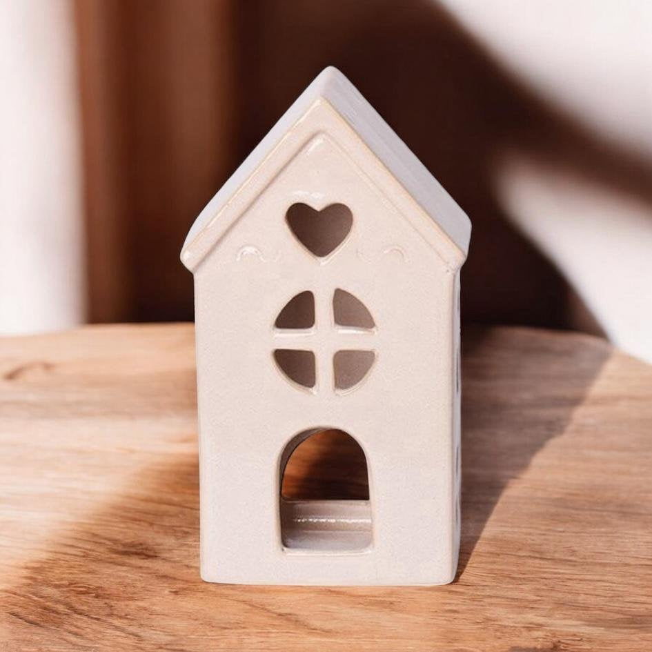 Modern Ceramic Tea Light Holder – House-Shaped Pottery from Porch Village Collection, Free-Standing with Painted Finish, Stylish Indoor Décor, Gift-Ready, Tea Light Excluded (22cm Candle Holder)