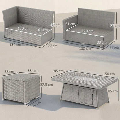 Outsunny Seven-Piece Firepit Table Rattan Sofa Set - Grey