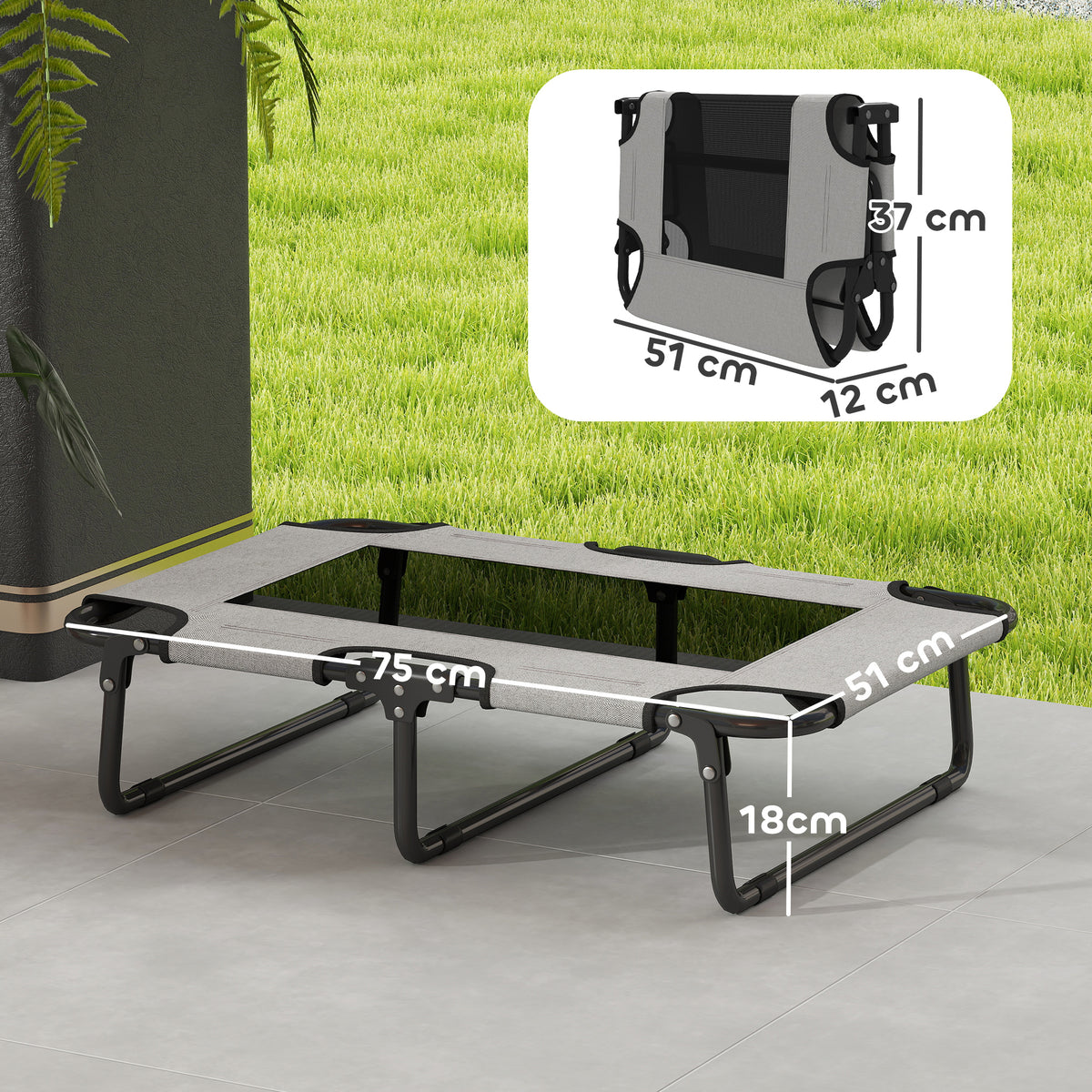PawHut Portable Raised Dog Bed, Elevated Pet Cot with Breathable Mesh for Indoor Outdoor, for Small Medium Dogs, Light Grey