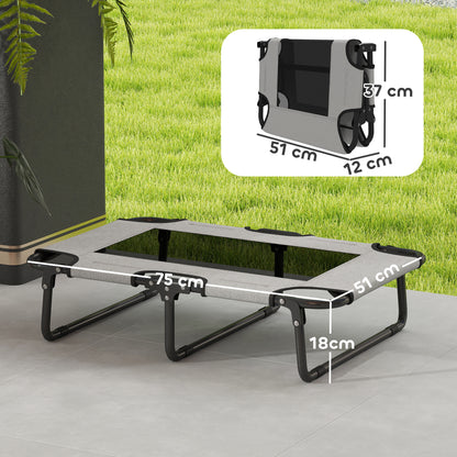 PawHut Portable Raised Dog Bed, Elevated Pet Cot with Breathable Mesh for Indoor Outdoor, for Small Medium Dogs, Light Grey