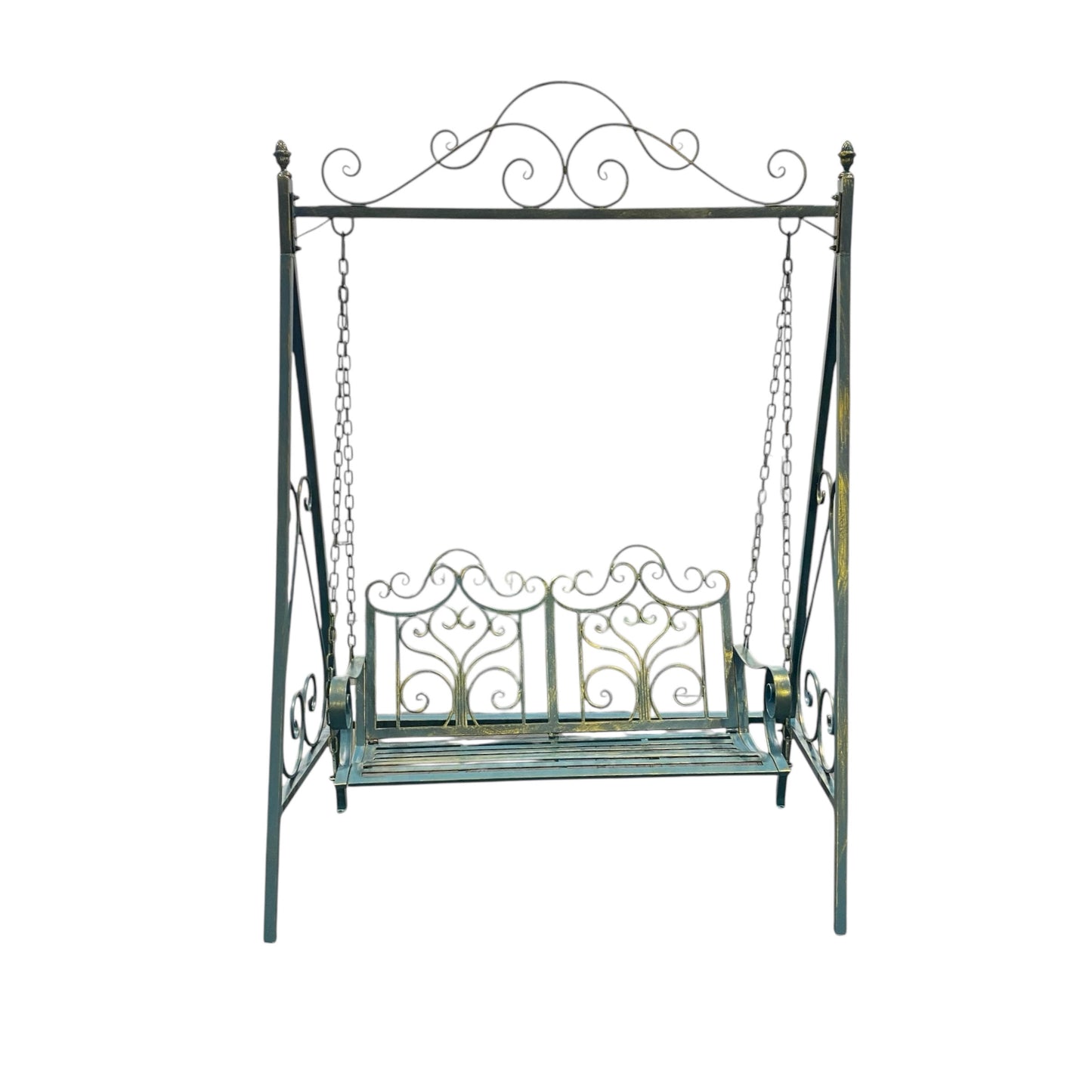 Durable & Stylish Blue Gold Metal Swing Chair Garden Hammock 2-Seater - Outdoor Patio Bench with Adjustable Chains, Rocking Motion & Weather-Resistant Finish use for Garden Relaxation