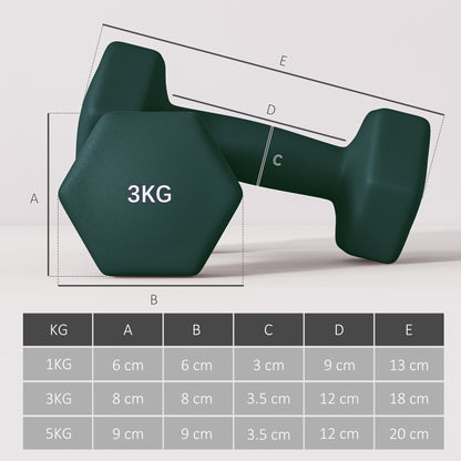 SPORTNOW Dumbbells Set with Storage Rack, 2 x 1kg, 2 x 3kg, 2 x 5kg, Green