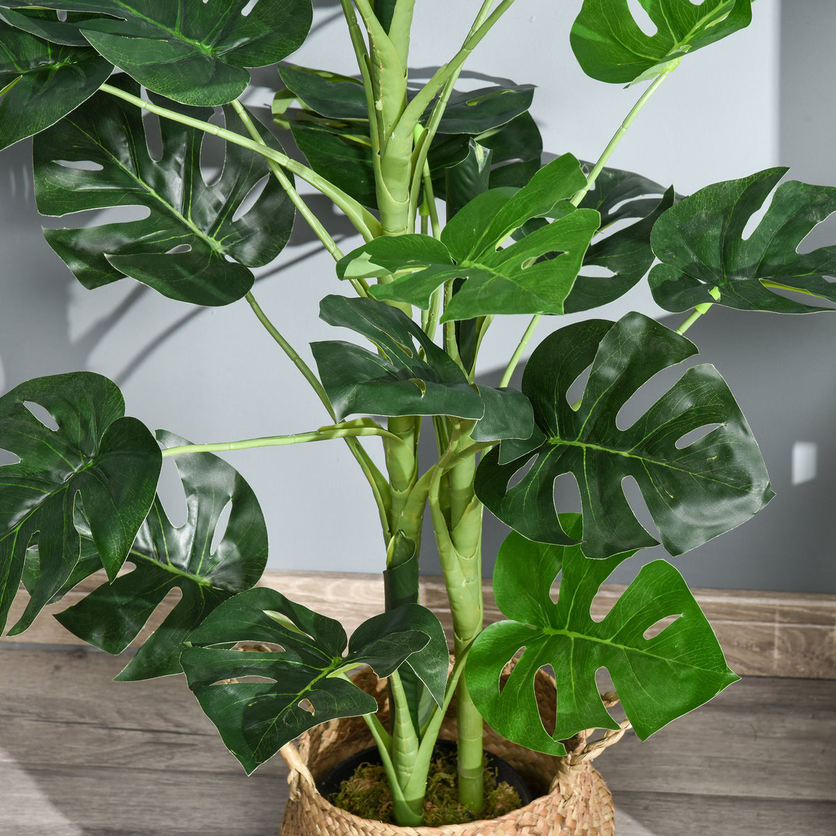 Outsunny 100cm/3.3FT Artificial Monstera Tree Decorative Cheese Plant 21 Leaves with Nursery Pot, Fake Tropical Palm Tree for Indoor Décor