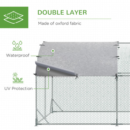 PawHut Large Galvanised Chicken Coop with Cover 5.7x2.8x2m Outdoor for Hens - Silver Grey