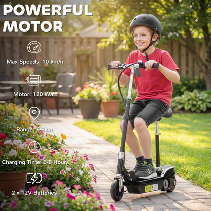 HOMCOM Powered Powered Scooter Ride-On, with Brakes, Adjustable Seat, Adjustable Handlebars, Black