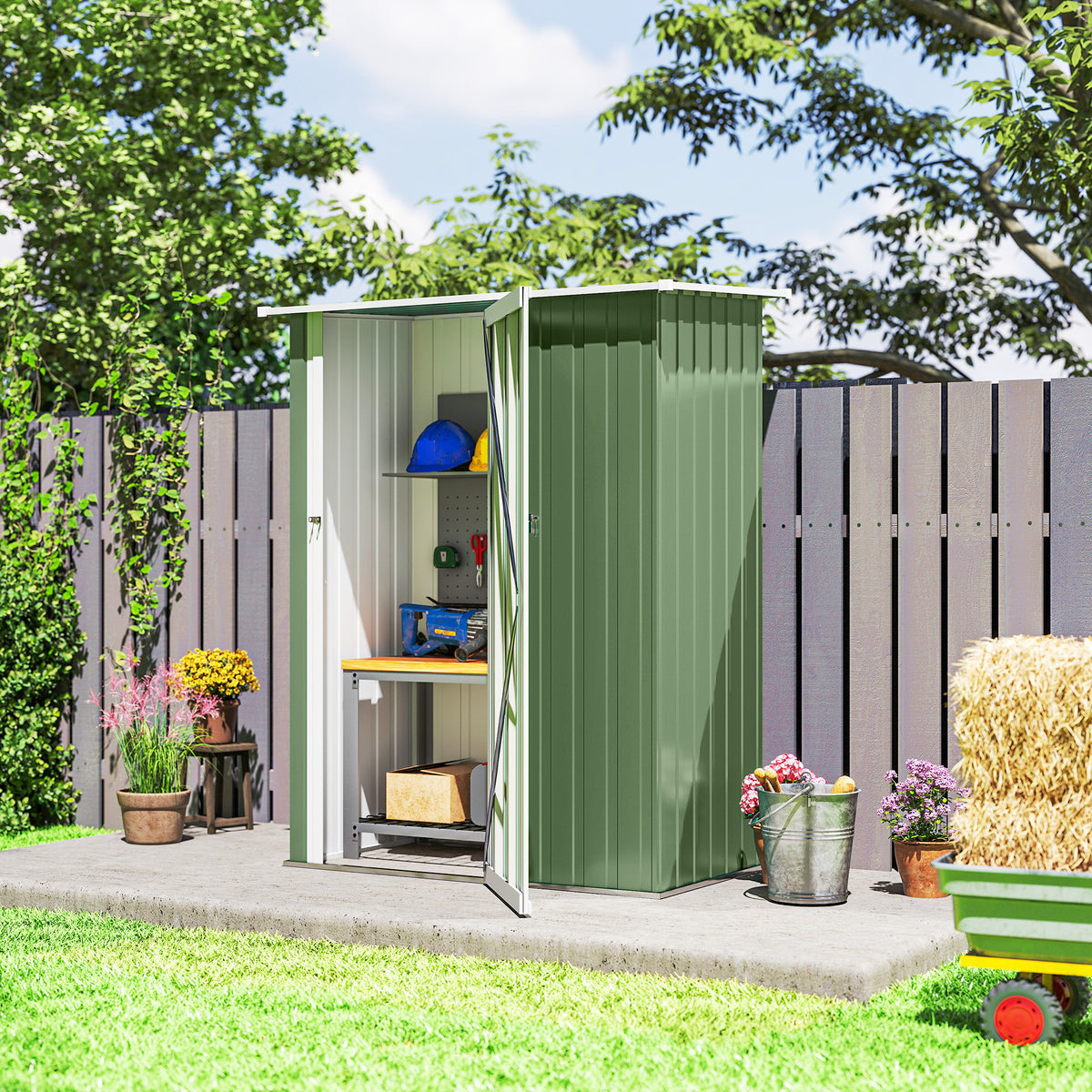 Outsunny 5ft x 3ft Garden Storage Shed, Galvanised Outdoor Metal Shed Waterproof with Sloped Roof, Lockable Door for Patio Tools, Equipment, Light Green
