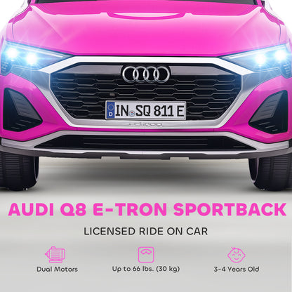 AIYAPLAY Audi Q8 etron Sportback Licensed Ride on Car with Remote Control, Four-Wheel Suspension, Soft Start for Ages 3-4, Pink
