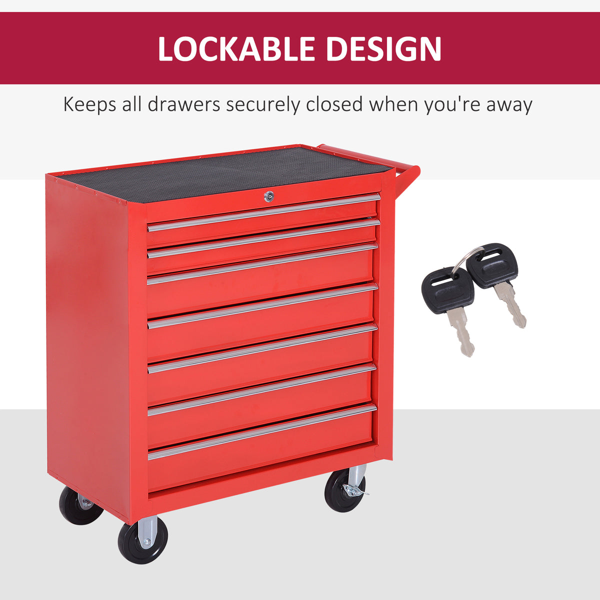 DURHAND 7-Drawer Tool Box on Wheels Tool Cabinet 150 Load with Lockable Swivel Castors, Red
