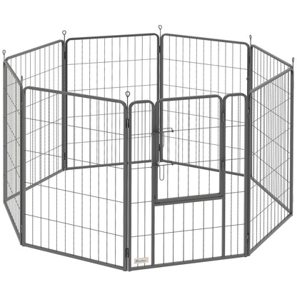 PawHut Eight-Panel Dog Playpen with Door, for Large Dogs, Indoors, Outdoors, 100cm Tall, Black