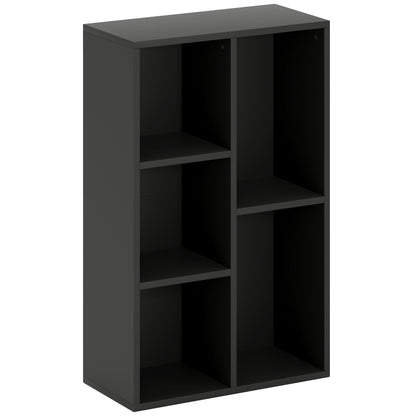 HOMCOM 2-Tier Bookshelf with 5 Compartments - Black