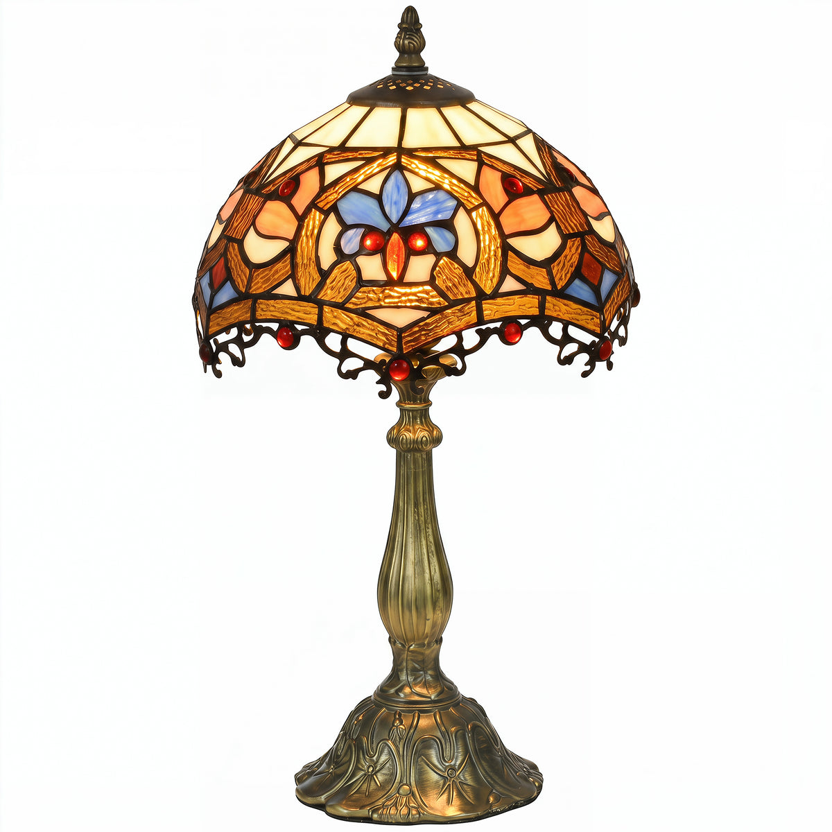HOMCOM Tiffany Lamp, Stained Glass Table Lamp, Handcrafted Artisan Collectible, Suitable for Living Room and Bedside, Multi-Coloured, Ф25 x 45Hcm, Zinc Alloy.