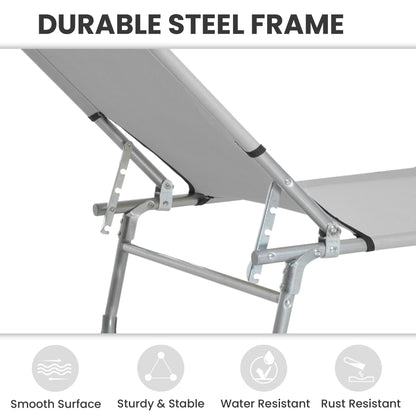 Outsunny Reclining Sun Lounger Chair Folding Camping Bed with 4-Position Adjustable Backrest, Grey