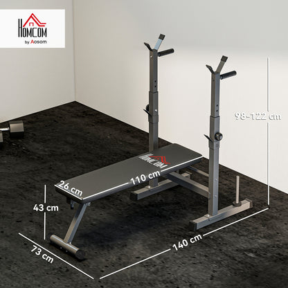 HOMCOM Adjustable Weight Bench, Foldable Bench, with Barbell Rack, Grey