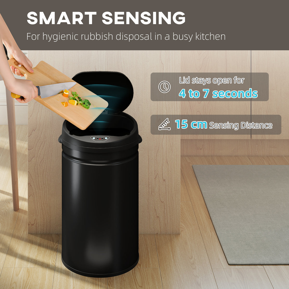 HOMCOM 30L Stainless Steel Sensor Bin - Black