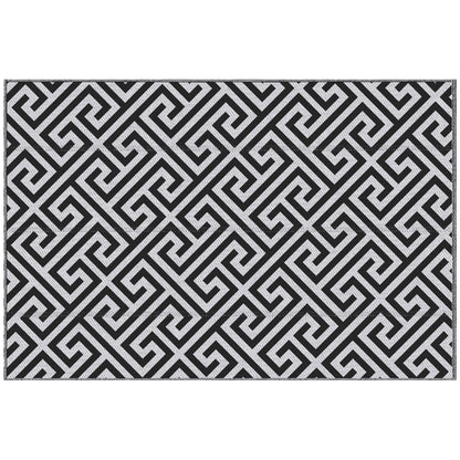Outsunny 152 x 243 cm(5x 8ft) Outdoor Rug Reversible Mat Plastic Straw Rug Portable RV Camping Mat for Garden Deck Picnic Indoor, Black & White